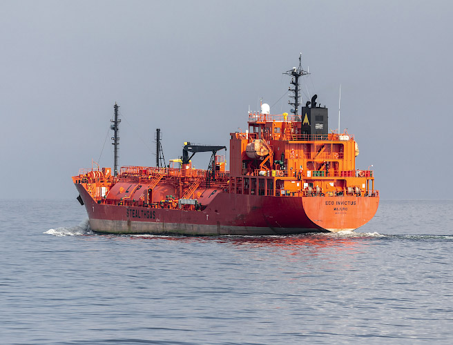 LPG Tanker Eco Invictus Majuro operated by Stealthgas passing Baltic Sea. Germany 2021