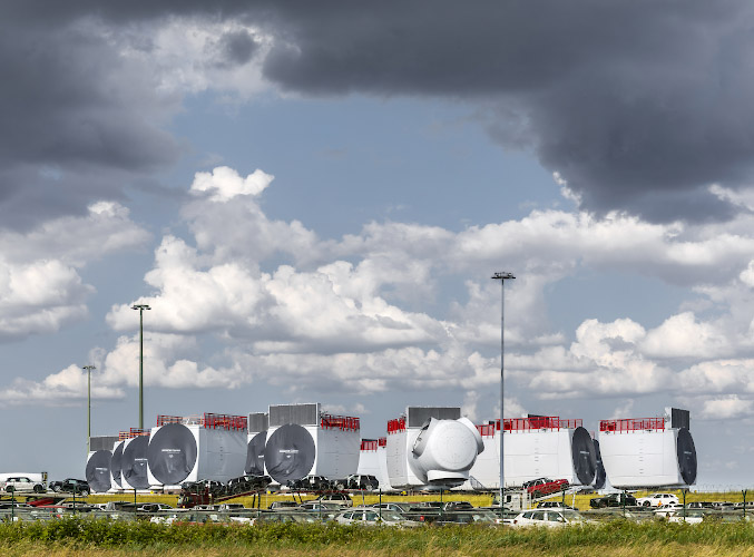 Freilager Siemens Gamesa Maschinenhaus fuer Windkraftanlagen in Offshore Windparks der Nordsee. Cuxhaven 2023