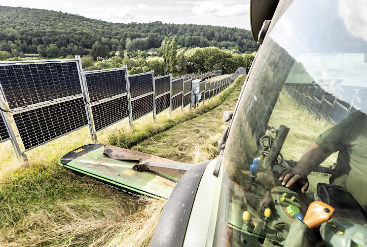 Agri-Photovoltaik im Bifacialen Solarkraftwerk von Next2Sun Eppelborn Dirmingen. Saarland, Deutschland 2021
