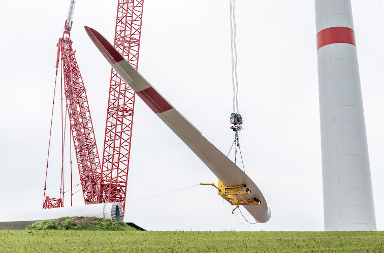 Juwi errichtet hoechste Windenergieanlage von Sachsen: VESTAS V150. Windpark Mosel. Zwickau 2022