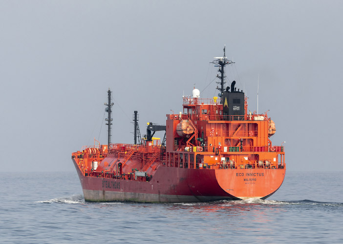 LPG Tanker Eco Invictus Majuro operated by Stealthgas passing Baltic Sea. Germany 2021