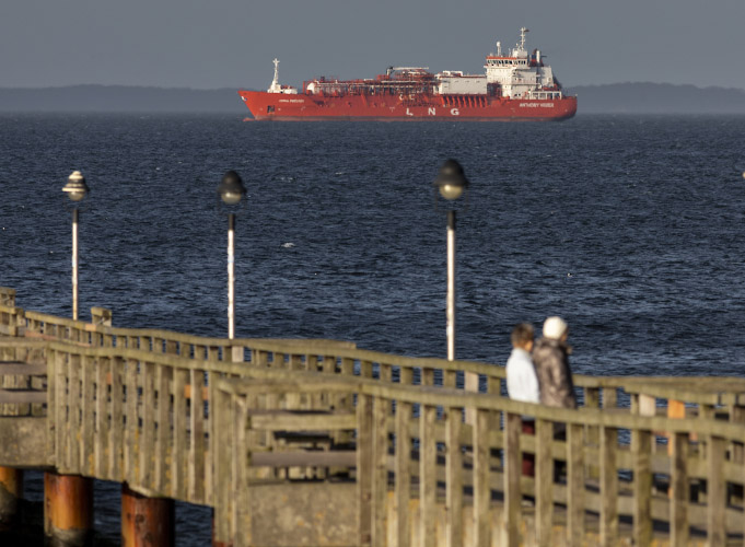 Liquified Natural Gas LNG shuttle Tanker Coral Furcata. Lubmin Bay, Germany January 2023