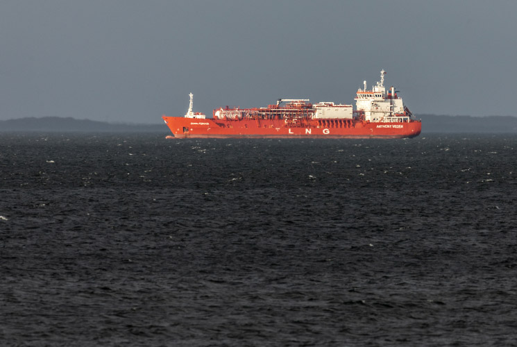 Liquified Natural Gas LNG shuttle Tanker Coral Furcata. Lubmin Bay, Germany January 2023