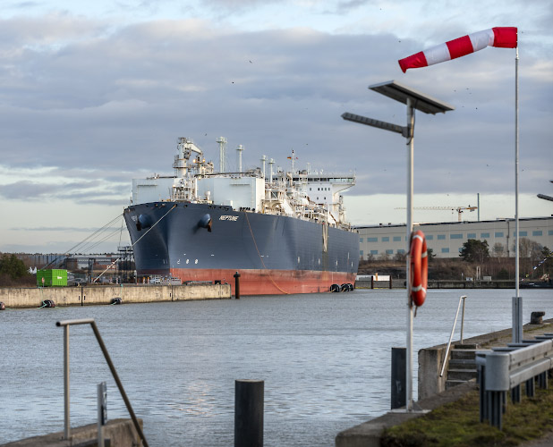 Floating Liquified Natural Gas LNG Terminal Neptune. Lubmin Harbour, Germany January 2023