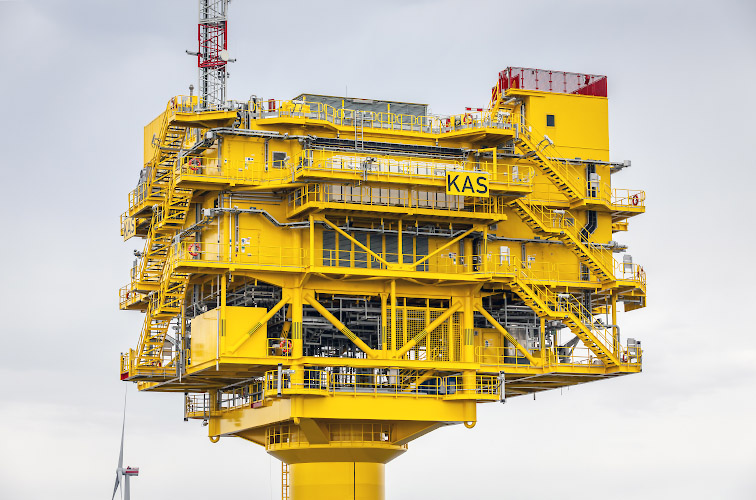 RWE Offshore Transformer Station at Windfarm Kaskasi. Deutsche Nordsee vor Helgoland 2023