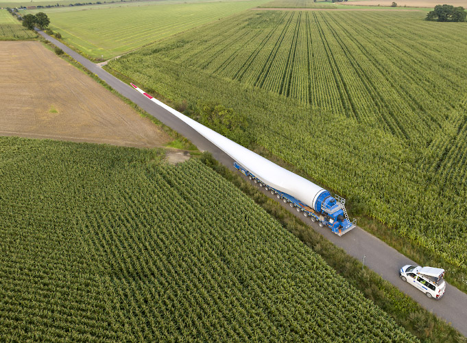 Transport Rotorblatt in Windpark Illmersdorf 2023