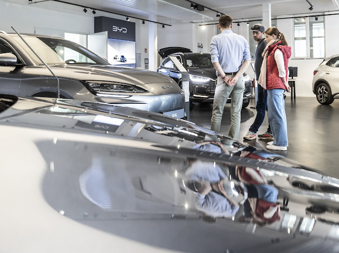 BYD Auto Company Limited. Build Your Dreams at latest Store including fancy Showroom in Berlin Spandau. Germany 2024