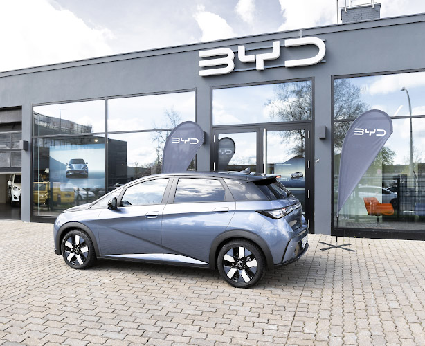 BYD Auto Company Limited. Build Your Dreams at latest Store including fancy Showroom in Berlin Spandau. Germany 2024