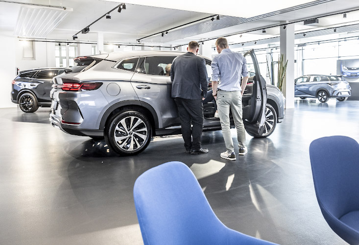 BYD Auto Company Limited. Build Your Dreams at latest Store including fancy Showroom in Berlin Spandau. Germany 2024