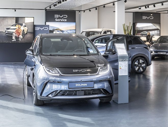 BYD Auto Company Limited. Latest Store including fancy Showroom in Berlin Spandau. Germany 2024