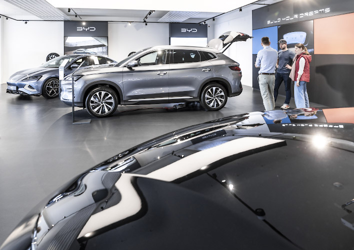 BYD Auto Company Limited. Latest Store including fancy Showroom in Berlin Spandau. Germany 2024