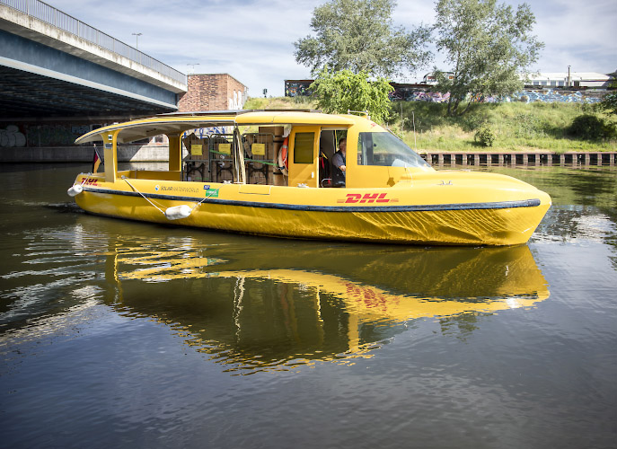 Pilotprojekt Deutsche Post DHL Solarschiff. Solarboat Berlin Deutschland 2023