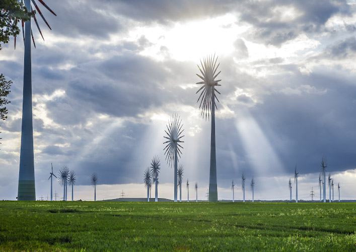 Windy Flowers, Palm Trees and Dandelions. Windenergie im Land Brandenburg, Germany. Spring 2026