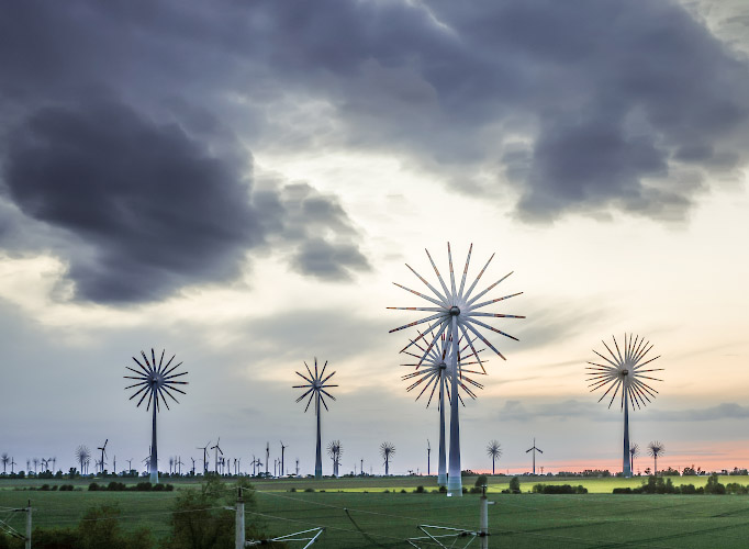 Windy Flowers, Palm Trees and Dandelions. Windenergie im Land Brandenburg, Germany. Spring 2026