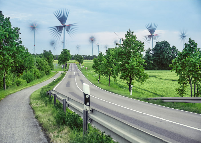 Windy Flowers, Palm Trees and Dandelions. Windenergie im Land Brandenburg, Germany. Spring 2026